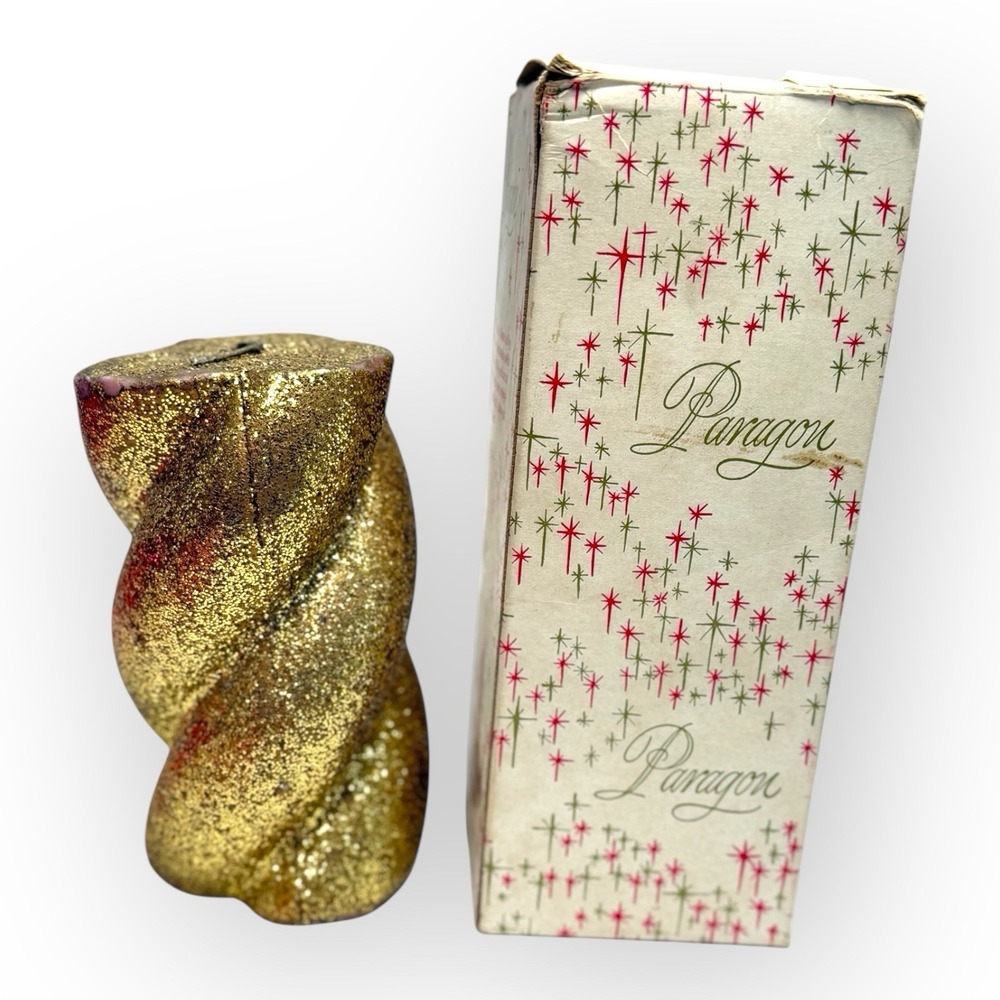 Vintage 1950s Paragon Gold Chunky Glitter Rope Pillar Candle Box Victrylite WI
